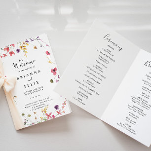 Programme Mariage plat classique à fleurs sauvages colorées
