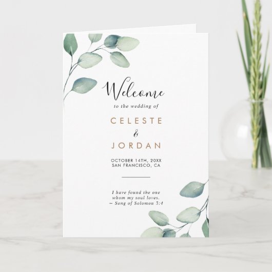 Programme Mariage plié classique Feuille vert (Devant)