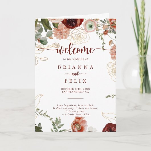 Programme Mariage plié couleur or rustique (Devant)