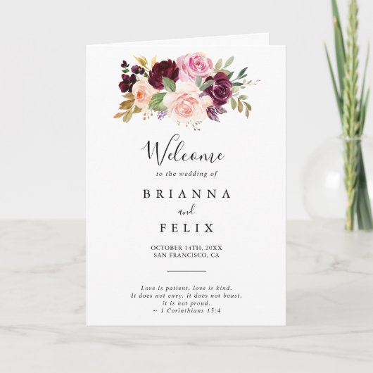 Programme Mariage plié de feuillage floral et botanique rust (Devant)