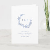 Programme Mariage plié de monogramme floral bleu (Devant)