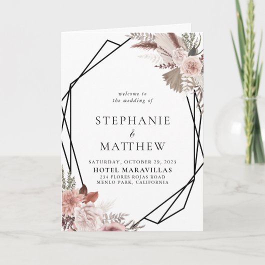Programme Mariage plié de Rose géométrique Rustique or Flora (Devant)