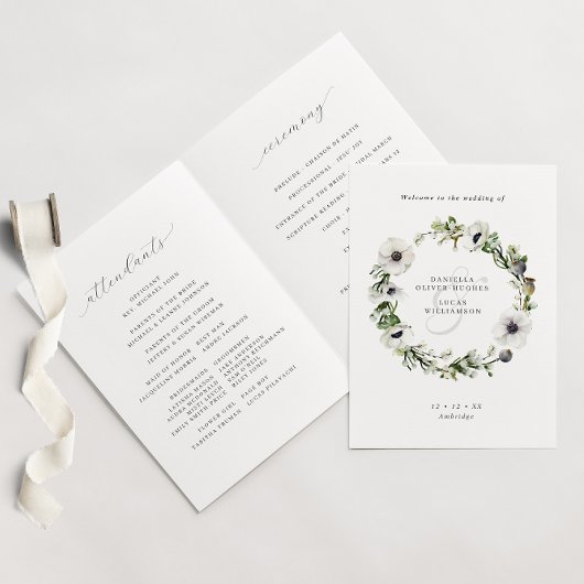 Programme Mariage plié d'hiver des anémones Floral Wreath