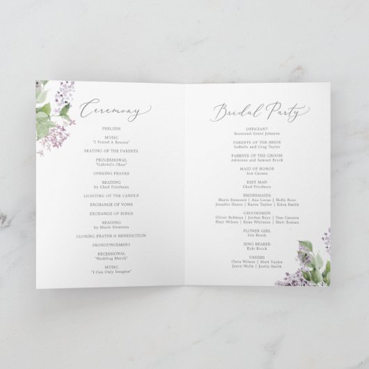 Programme Mariage plié Lilac rustique (Intérieur)