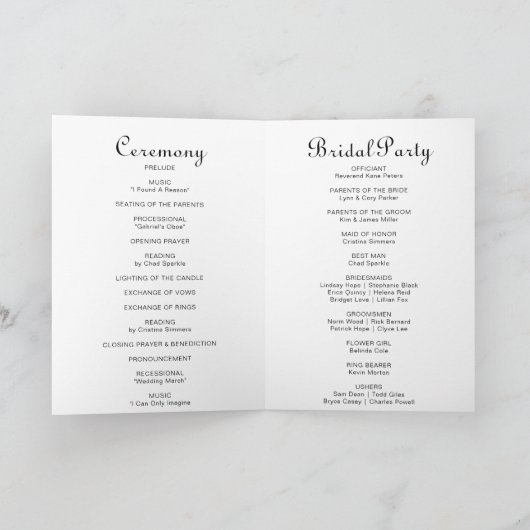 Programme Mariage plié minimaliste (Intérieur)