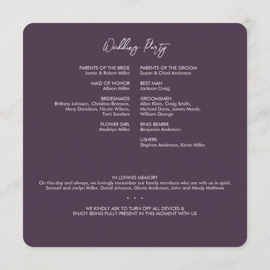 Programme Mariage pourpre de plante végétale végétale végéta (Dos)