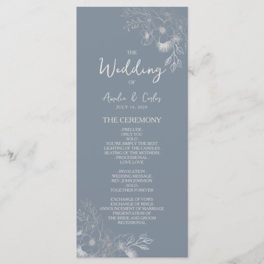 Programme Mariage Poussiéreux Bleu Botanique (Devant)