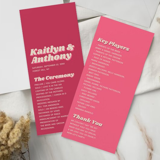 Programme Mariage rétro groovy des années 70 Viva Magenta