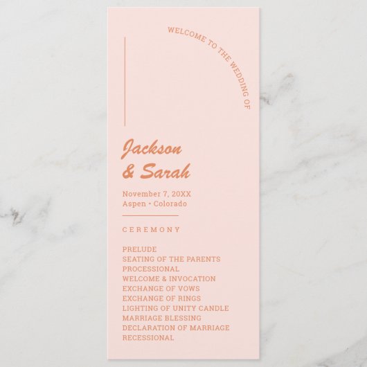 Programme Mariage rétro rose et orange (Devant)