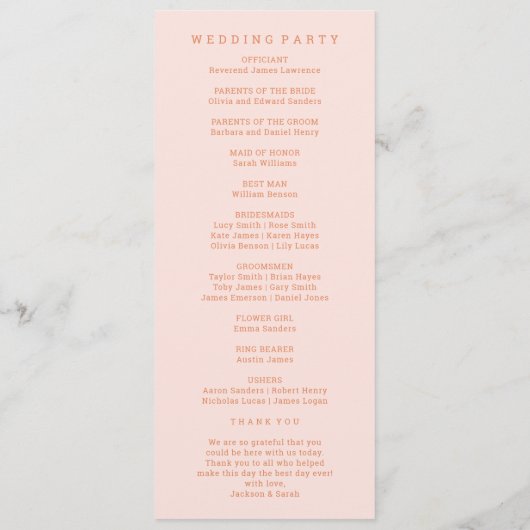 Programme Mariage rétro rose et orange (Dos)