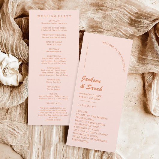 Programme Mariage rétro rose et orange