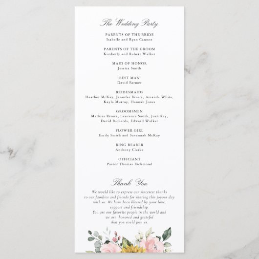 Programme Mariage romantique à fleurs blanches rose (Dos)