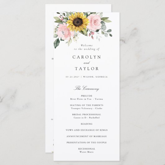 Programme Mariage romantique à fleurs blanches rose (Devant / Derrière)