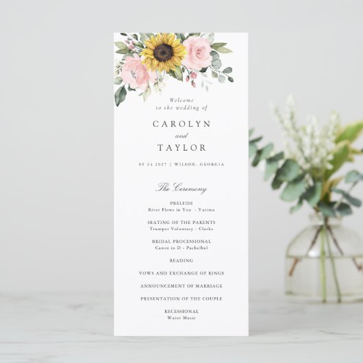 Programme Mariage romantique à fleurs blanches rose (Debout devant)