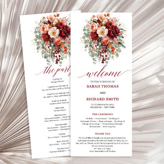 Programme Mariage romantique de Bourgogne or eucalyptus auto