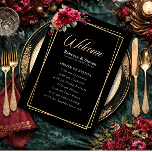 Programme Mariage romantique élégant floral rouge noir d'hum