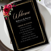 Programme Mariage romantique élégant floral rouge noir d'hum