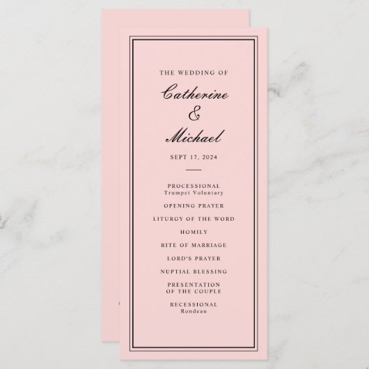 Programme Mariage Rose et Noir Absolument Classique Script (Devant / Derrière)