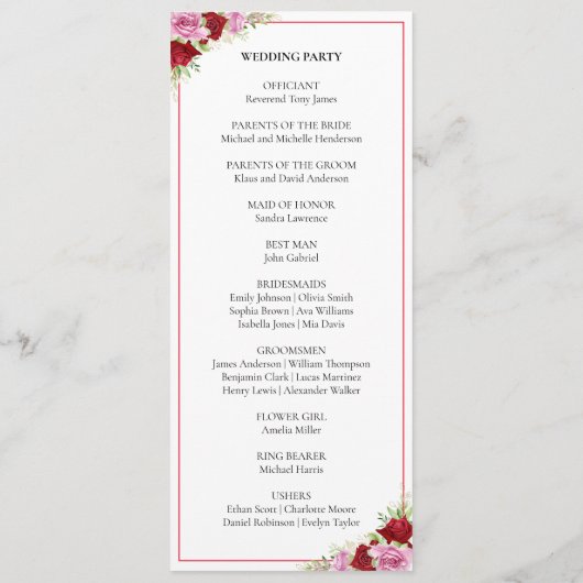 Programme Mariage Rose Floral Watercolor (Dos)