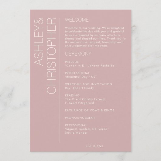 Programme Mariage Rose minimaliste moderne Dusty (Devant)