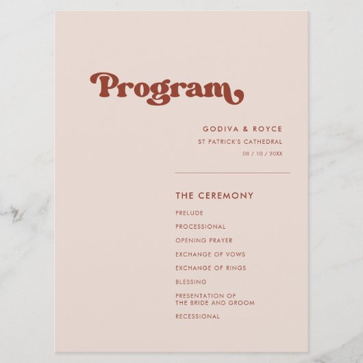 Programme Mariage rose pêche rétro élégant (Devant)