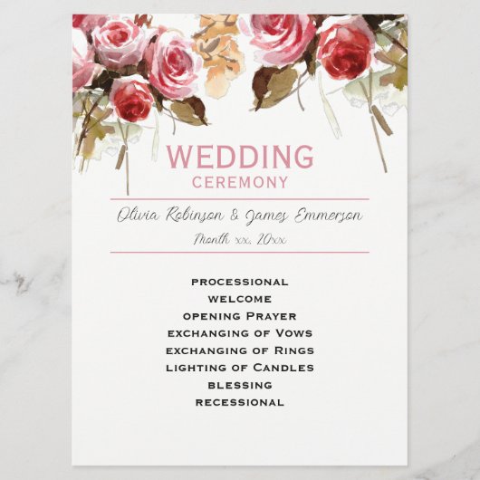 Programme Mariage rose Rose antique (Devant)