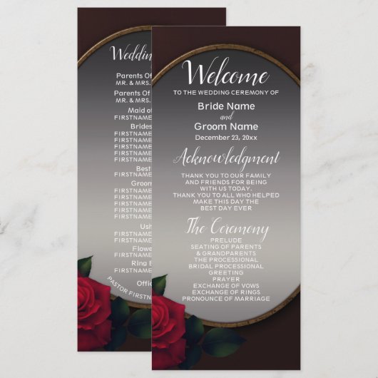 Programme Mariage Rouge Fard Floral Gris Argent Miroir (Devant / Derrière)