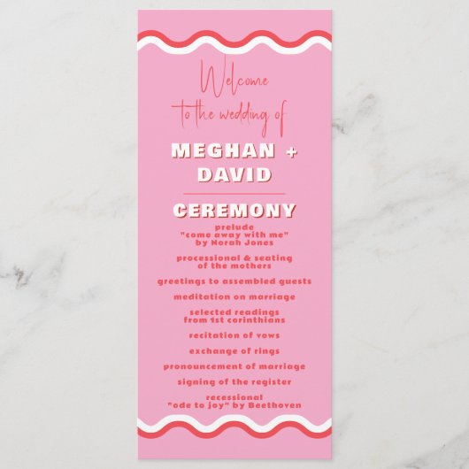 Programme Mariage rouge rose rose rouge rétro (Devant)