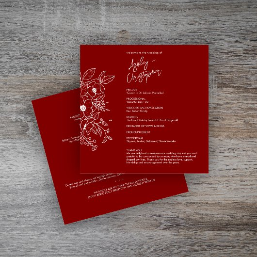 Programme Mariage rouge rubis floral minimal