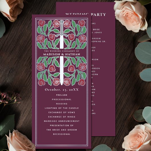 Programme Mariage Royal Épée Fleur Médiévale Mauve Argent
