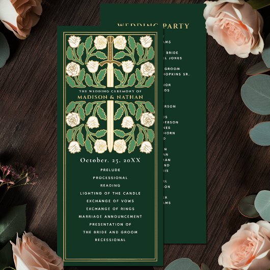 Programme Mariage Royal Épée Fleurie Blanche Verte Or