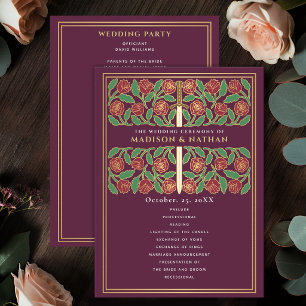 Programme Mariage Royal Épée Florale Médiévale Mauve Or