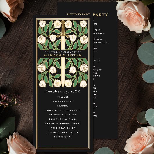 Programme Mariage Royal Épée Florale Noir Blanc Or