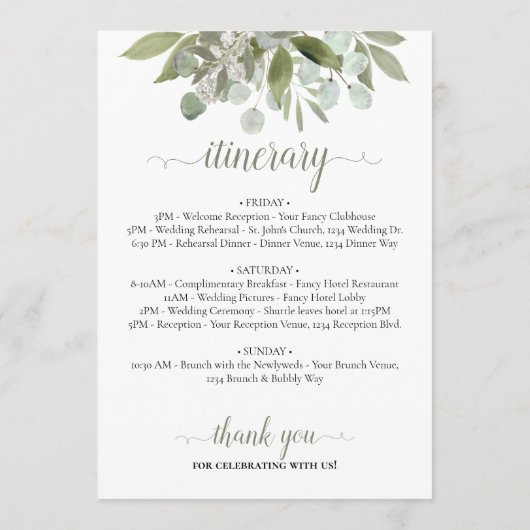 Programme Mariage Rustique Eucalyptus : Bienvenue et Program (Dos)