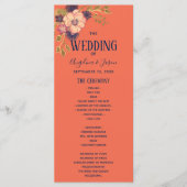 Programme Mariage rustique floral pêche et bleu marine (Devant)