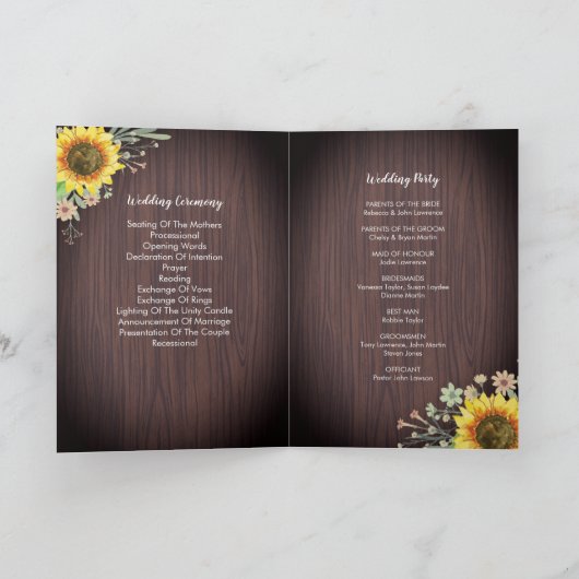 Programme Mariage rustique Tournesol Bois Lumière (Intérieur)