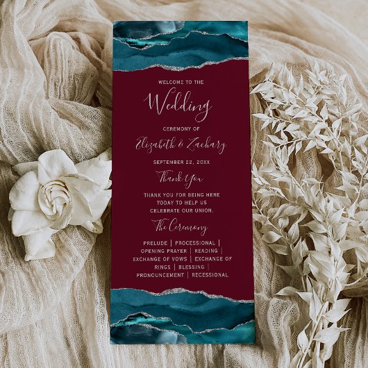 Programme Mariage sarcelle bleu argent agate bordeaux