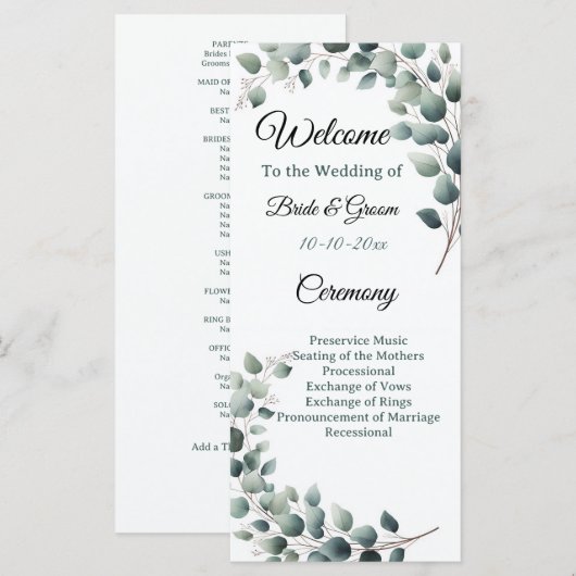 Programme Mariage Simple au Eucalyptus (Devant / Derrière)