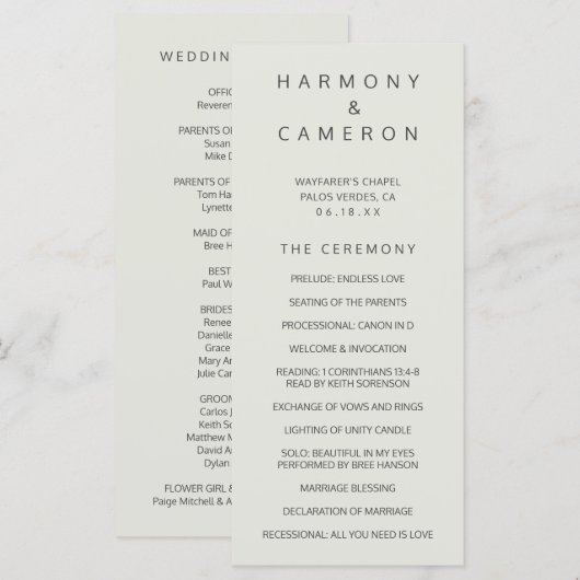 Programme Mariage Simple Beige Clair (Devant / Derrière)