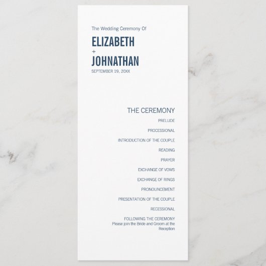 Programme Mariage simple de typographie marine (Devant)