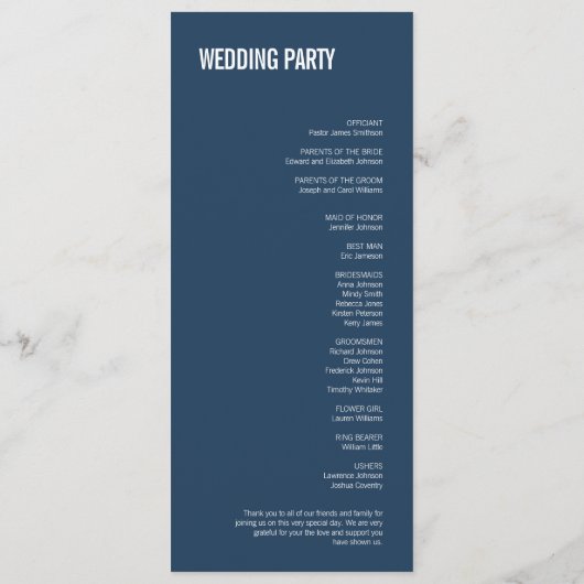 Programme Mariage simple de typographie marine (Dos)