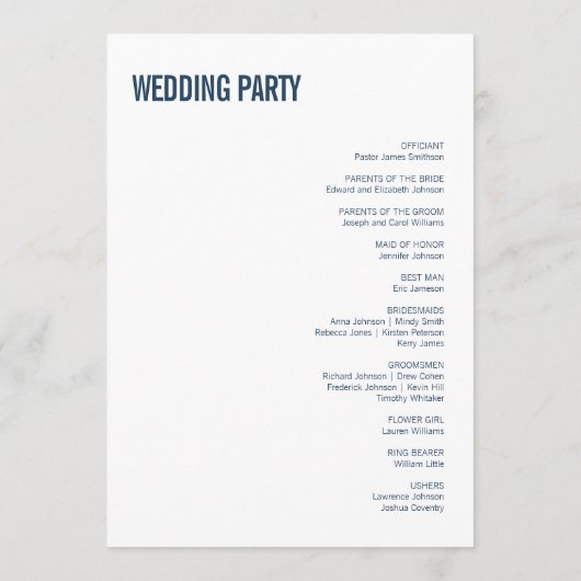 Programme Mariage simple de typographie marine (Dos)
