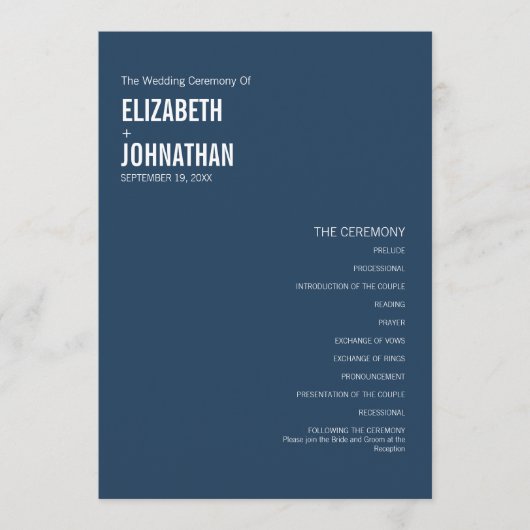 Programme Mariage simple de typographie marine (Devant)