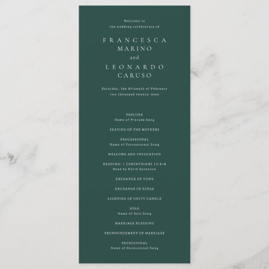 Programme Mariage Simple Émeraude Classique (Devant)