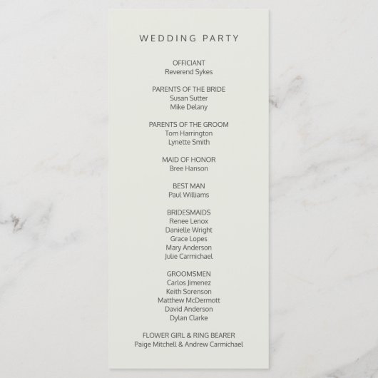 Programme Mariage simple et beige clair (Dos)
