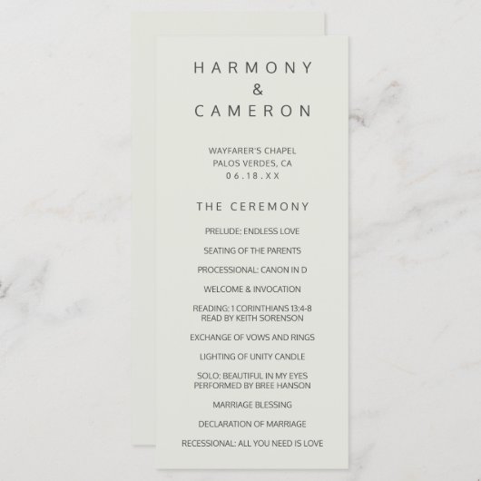 Programme Mariage simple et beige clair (Devant / Derrière)