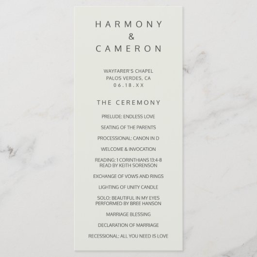 Programme Mariage simple et beige clair (Devant)