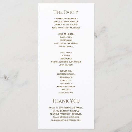 Programme Mariage simple et élégant (Dos)