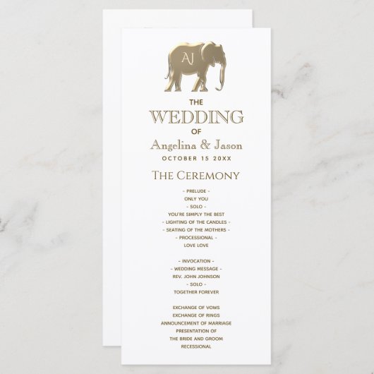 Programme Mariage simple et élégant (Devant / Derrière)