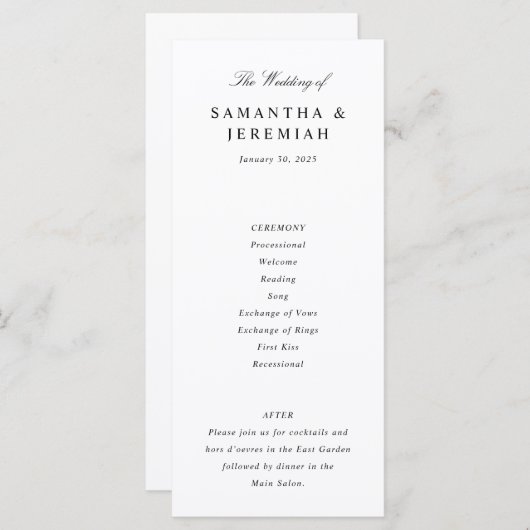 Programme Mariage simple et élégant (Devant / Derrière)